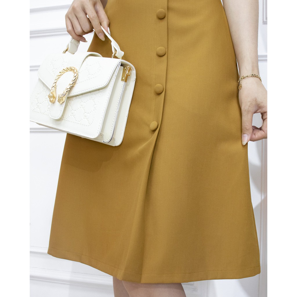 Đầm công sở thiết kế kiểu nút bộc chất cotton lạnh tay phồng ☘ Váy nữ dự tiệc sang trong - Da089 | BigBuy360 - bigbuy360.vn