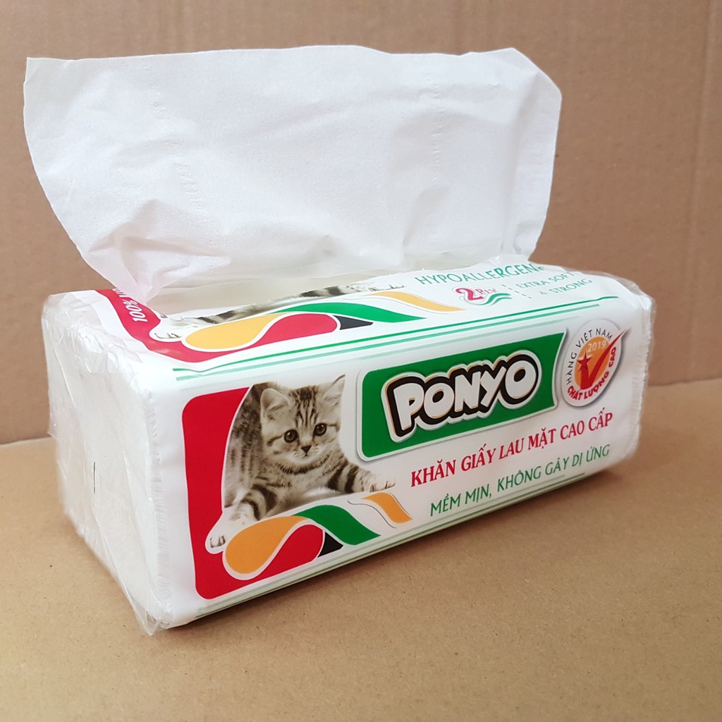 Khăn giấy rút lụa lau mặt PONYO 2 lớp - Facial Tissue