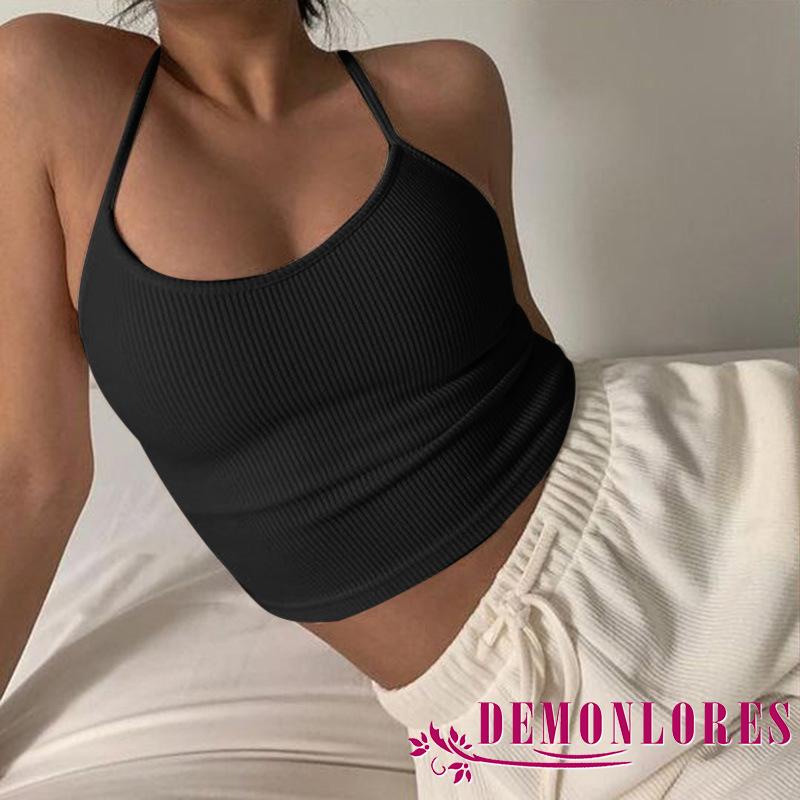 Áo Croptop Hai Dây Cổ Chữ U Màu Sắc Trơn Thời Trang Mùa Hè Cho Nữ