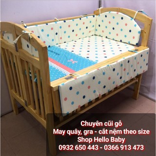 Nệm quây ga và màn cho cũi gỗ với kích thước 100*60, vải cotton han