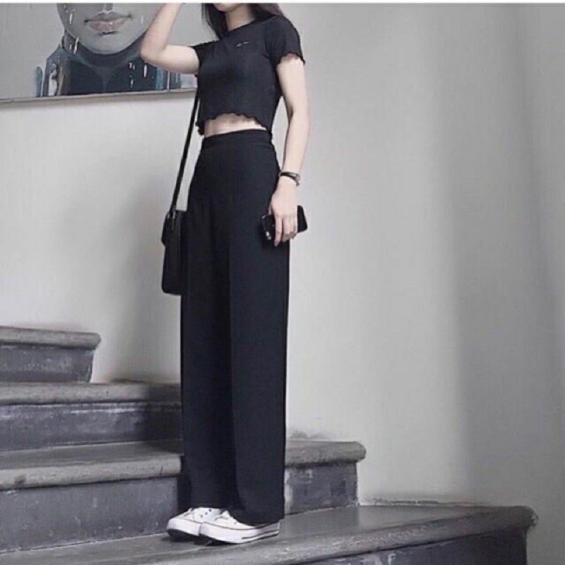 Quần xuông ống rộng cạp cao C20, quần ống sớ dáng culottes lưng cao công sở, học sinh dành cho nữ