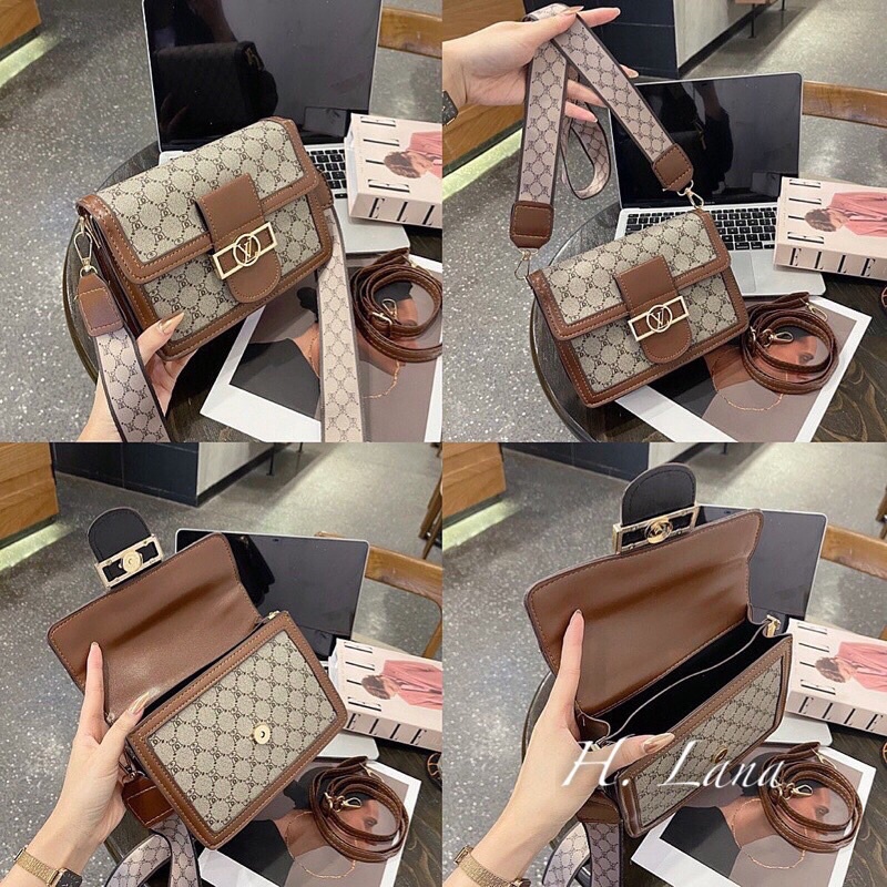 Túi Hộp Đeo Chéo Nữ in Vân Dây Bản To Túi Đeo Chéo Nữ