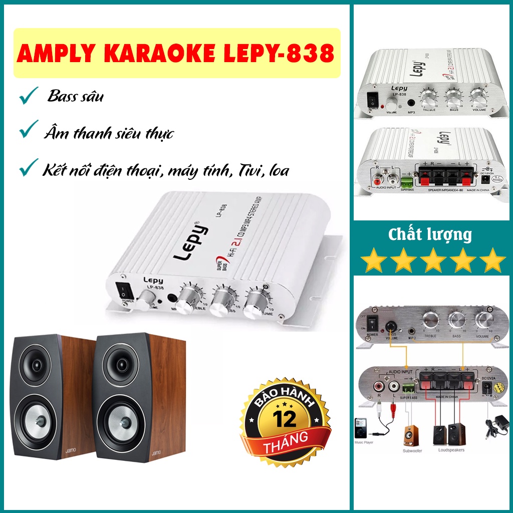 Âm ly mini Lepy LP-838 12v Cao Cấp, Âm ly bộ khuếch đại âm thanh cho âm thanh cực hay bass sâu - Bảo hành 1 đổi 1