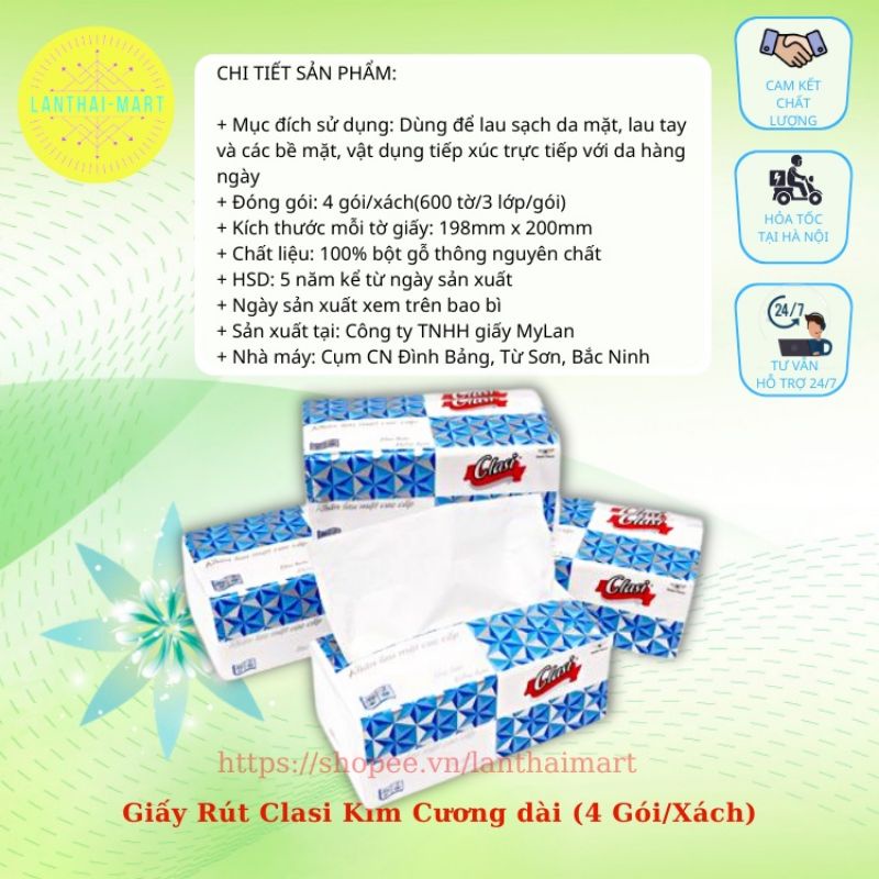 Khăn giấy khô kim cương clasi lau mặt lau tay không bột vụn 540 tờ chính hãng