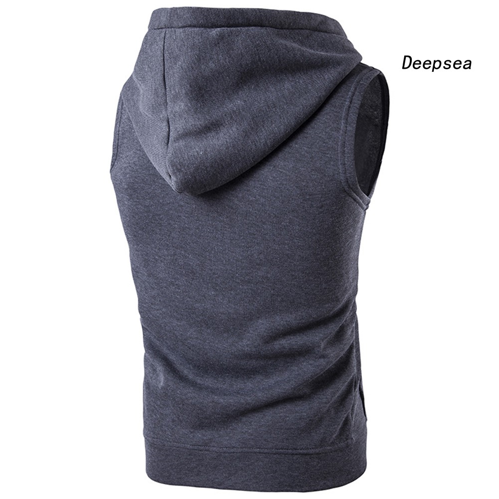 Áo khoác Hoodie sát nách màu trơn phối túi thời trang cho nam dp5