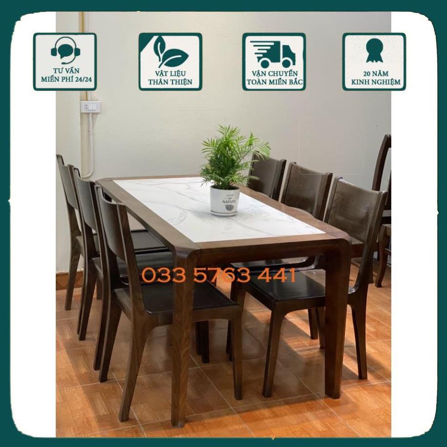 Bàn ghế ăn gỗ sồi mặt đá cao cấp kích thước 120x70cm hoặc 160x80cm tùy chọn