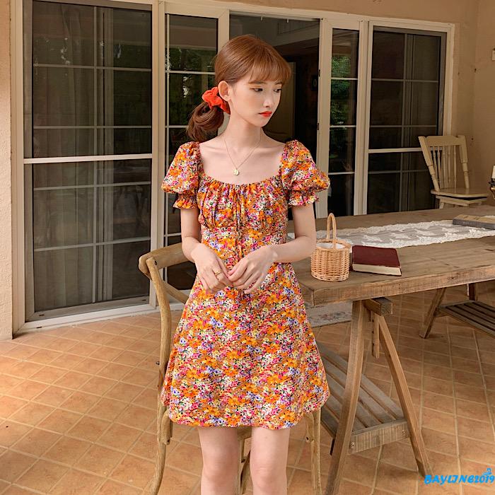 Đầm hoa cổ tròn tay ngắn thời trang cho nữ