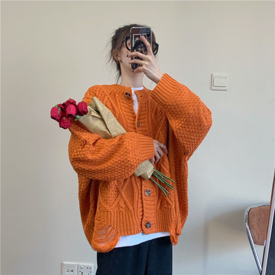 Áo khoác cardigan dệt kim cổ tròn màu sắc thời trang thu đông Hàn Quốc cho nữ