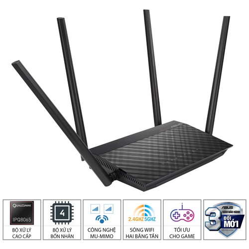 [Mã 1010ELSALE hoàn 7% xu đơn 300K] Bộ Phát Wifi Asus RT-AC1500UHP Băng Tần Kép AC1500 - Hàng Chính Hãng