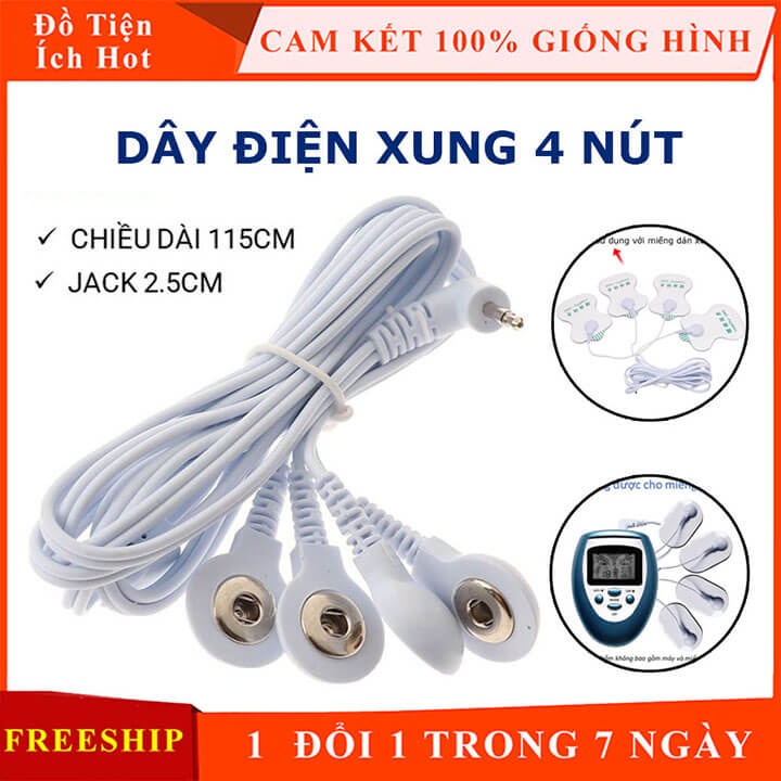 Dây Jack cắm máy massage xung điện vật lý trị liệu 4 nút chuyên dùng cho miếng dán xung điện