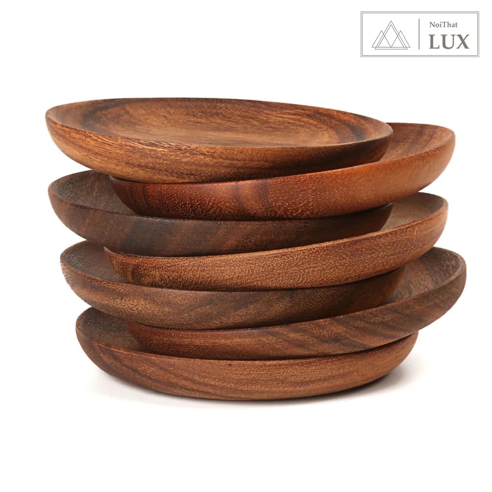 Khay gỗ decor tự nhiên, lót ly hình tròn, nhiều kích thước, đĩa gỗ tiện nguyên khối, hàng Việt Nam