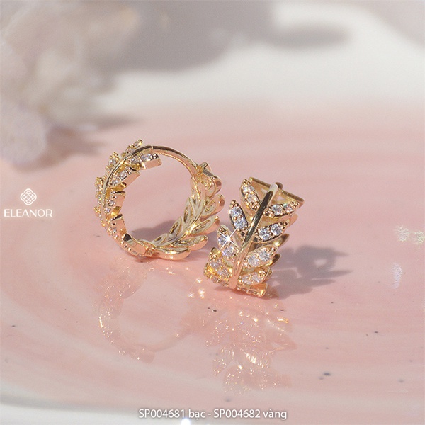 Bông tai nữ chuôi bạc 925 tròn Eleanor Accessories hình lá nguyệt quế đính đá phụ kiện trang sức 4681