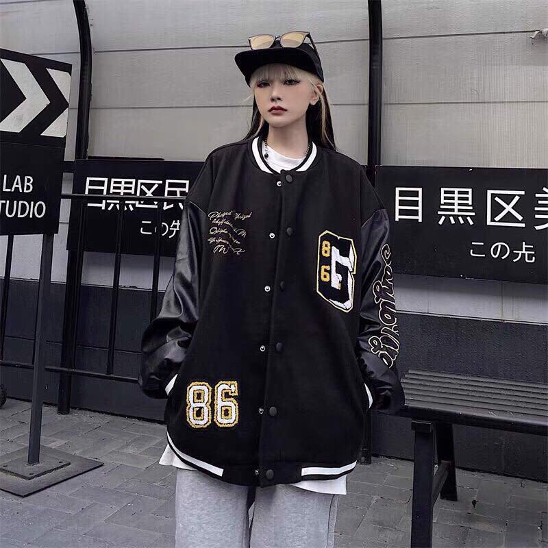 - Áo Khoác Bomber kaki phối tay da 2 lớp Unisex