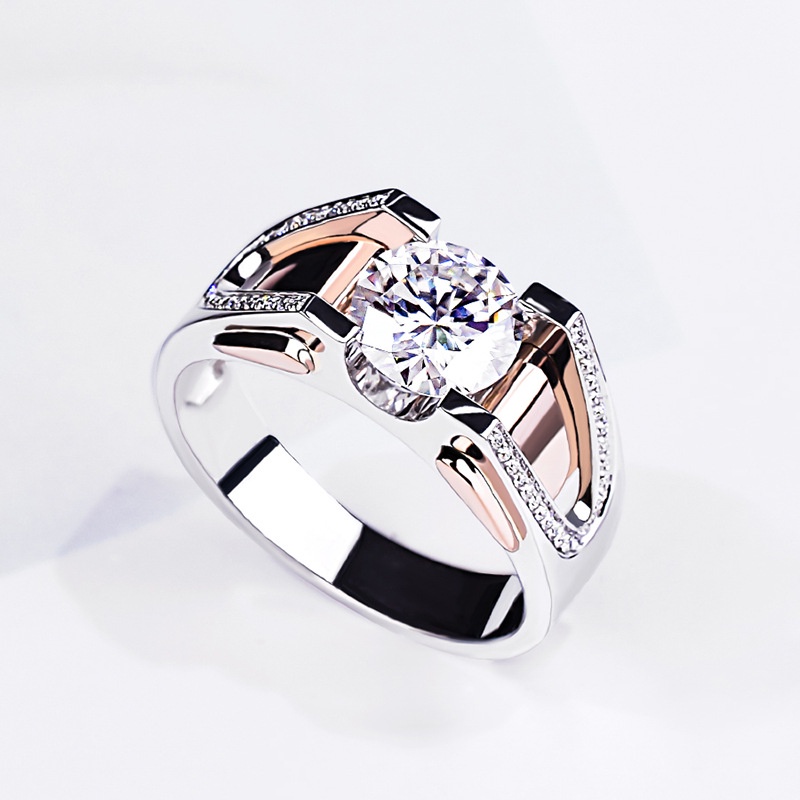 Nhẫn Moissanite Nhập Khẩu Mỹ Màu Sắc Tám Trái Tim Và Tám Mũi Tên 2 Karat Hai Màu Thanh Lịch Cá Tính Cho Nam-NJ