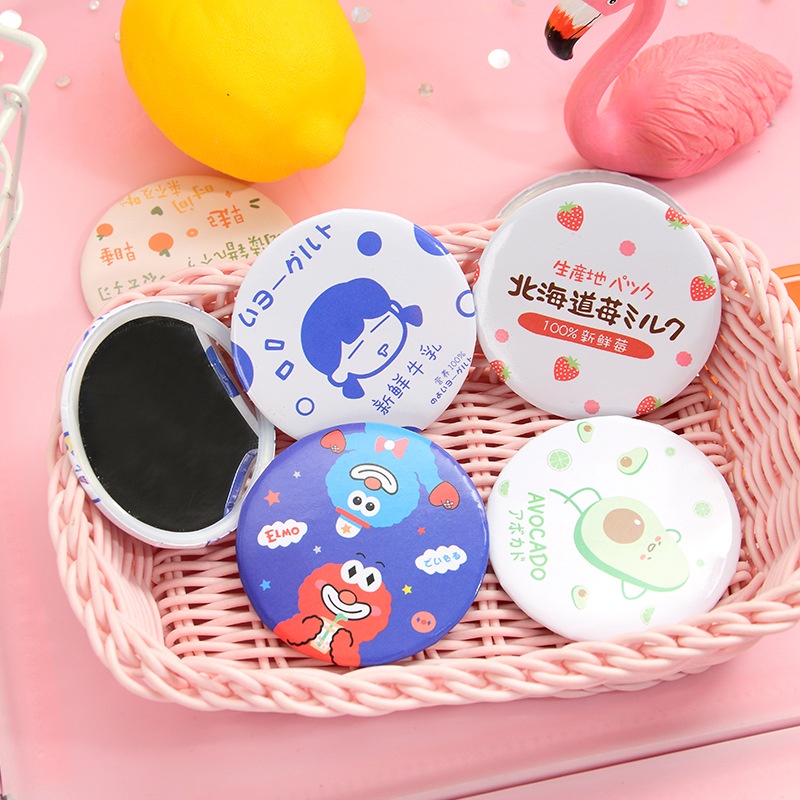 Gương Trang Điểm mini Hình Tròn Họa Tiết Hoạt Hình Phong Cách Hàn Quốc Xinh Xắn