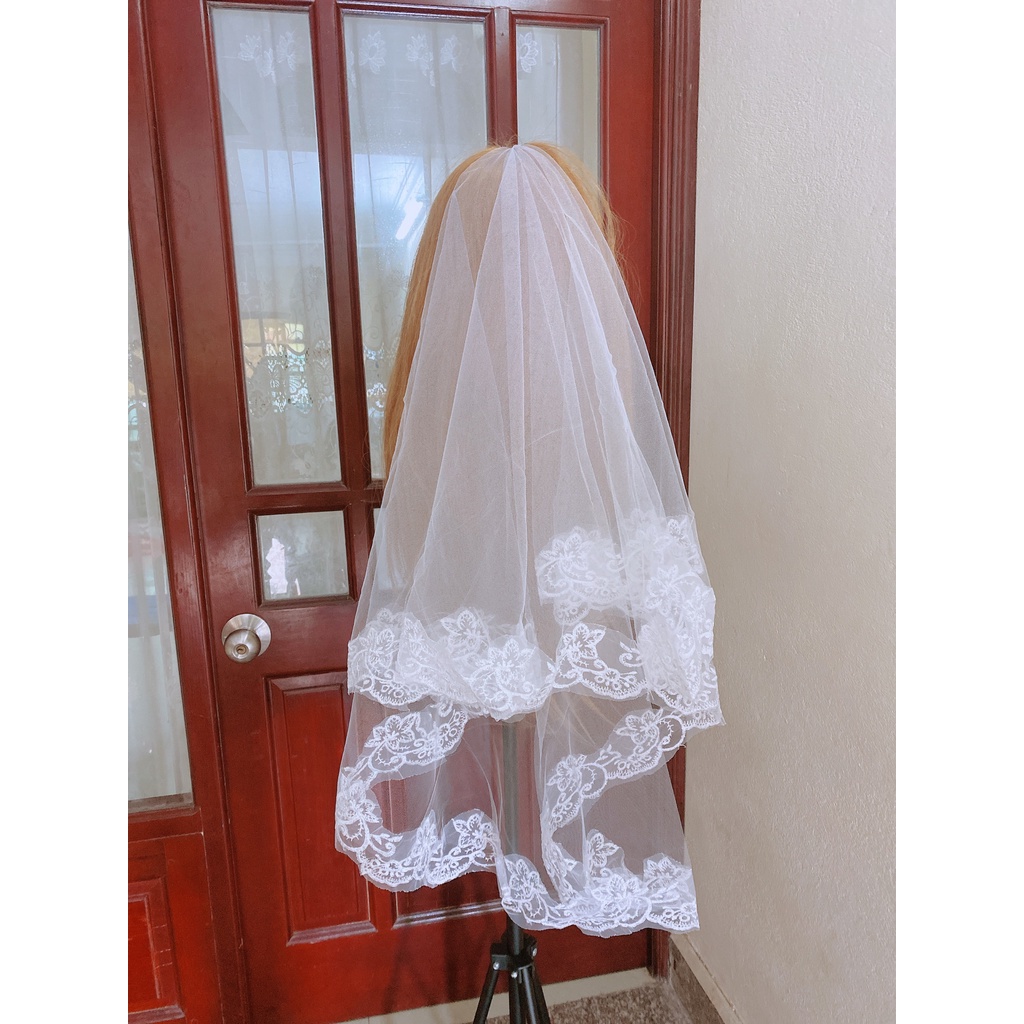 VOAN CÀI TÓC VIỀN THÊU CÔ DÂU SẴN ĐỎ TRẮNG