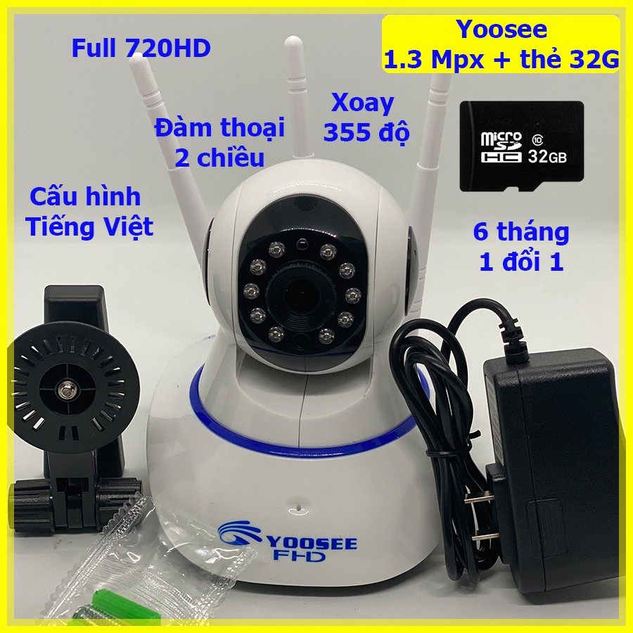 Camera chống trộm IP WIFI Yoosee FULL-HD - 3 anten bắt wifi cực mạnh | BigBuy360 - bigbuy360.vn