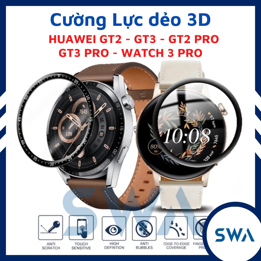 Cường lực 3D dán màn hình Huawei Watch 3 4 pro GT2 GT3 42mm 46mm Runner SE GT2Pro GT3Pro GT Cyber Ultimate full viền SWA