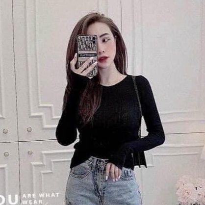 Áo croptop nữ dài tay chất thun tăm xỏ ngón nhiều màu Bingshop