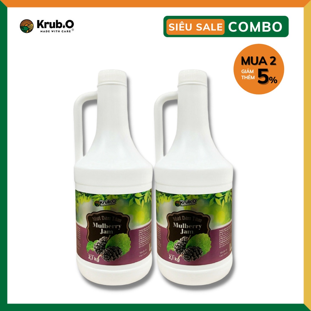 Mứt dâu tằm Krub.O có sốt và thịt quả - làm bánh pha chế trà sữa đồ uống trà hoa quả cà phê chai 2.1kg