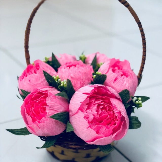 Hoa giấy handmade-Giỏ Mẫu Đơn