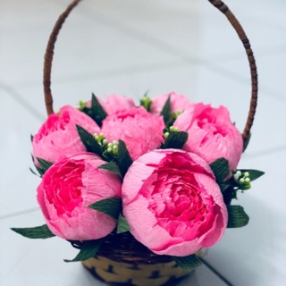 Hoa giấy handmade-Giỏ Mẫu Đơn