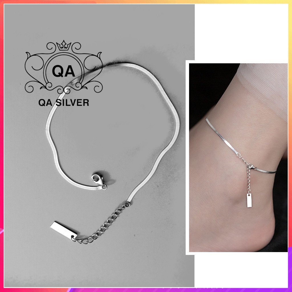 Lắc chân bạc 925 sợi rắn mặt chữ nhật vòng nữ tối giản S925 MINIMAL Silver Anklet QA SILVER AN210901