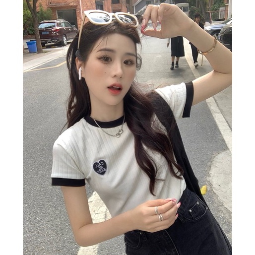 Áo Thun Nữ Ngắn Tay Cổ Tròn Thời Trang Hàn Quốc