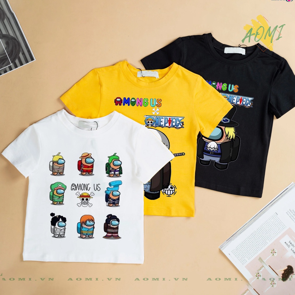 ÁO THUN  Among Us x One Piece UNISEX PHÔNG TRẮNG TAY NGẮN NAM NỮ GIA ĐÌNH CẶP ĐÔI SIZE TRẺ EM BÉ TRAI GÁI AOMIVN