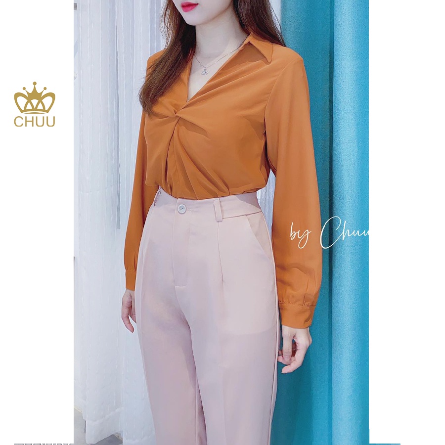 Áo sơ mi nữ xoắn ngực tay dài CHUU A6980