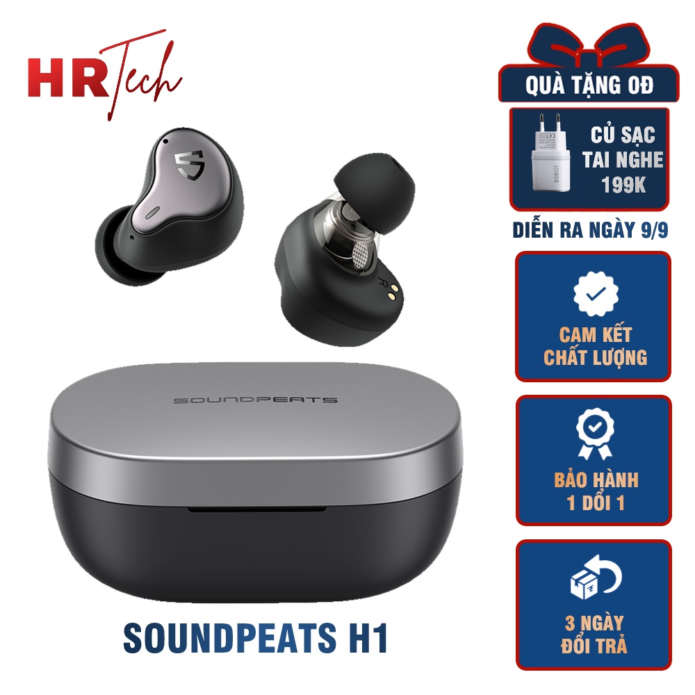 Tai Nghe True Wireless Soundpeats H1 Smart Version Game Mode QCC3040 Với Sạc Không Dây