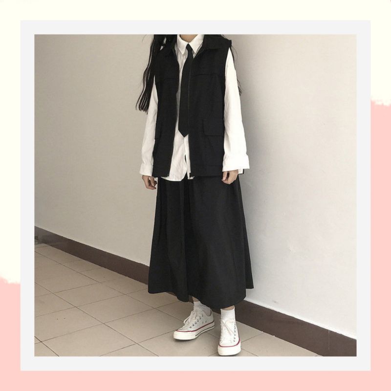 Chân váy dài trơn cạp chun freesize đơn giản basic,chân váy dài qua gối cho người thấp 17