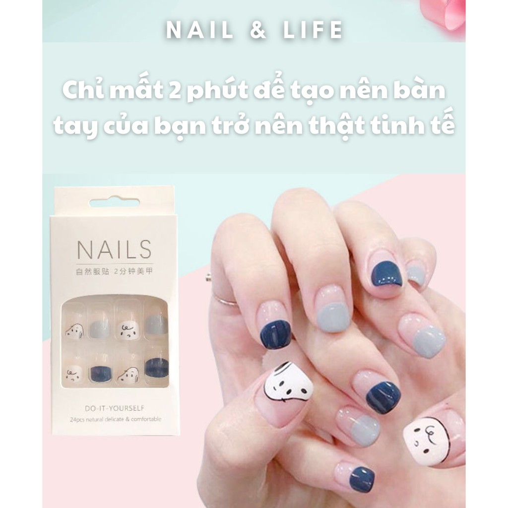 Nail- Bộ 24 móng tay giả đính đá họa tiết 3D trang trí nghệ thuật Dài ngắn theo mẫu R121- R130 ( combo 4 món quà tặng)