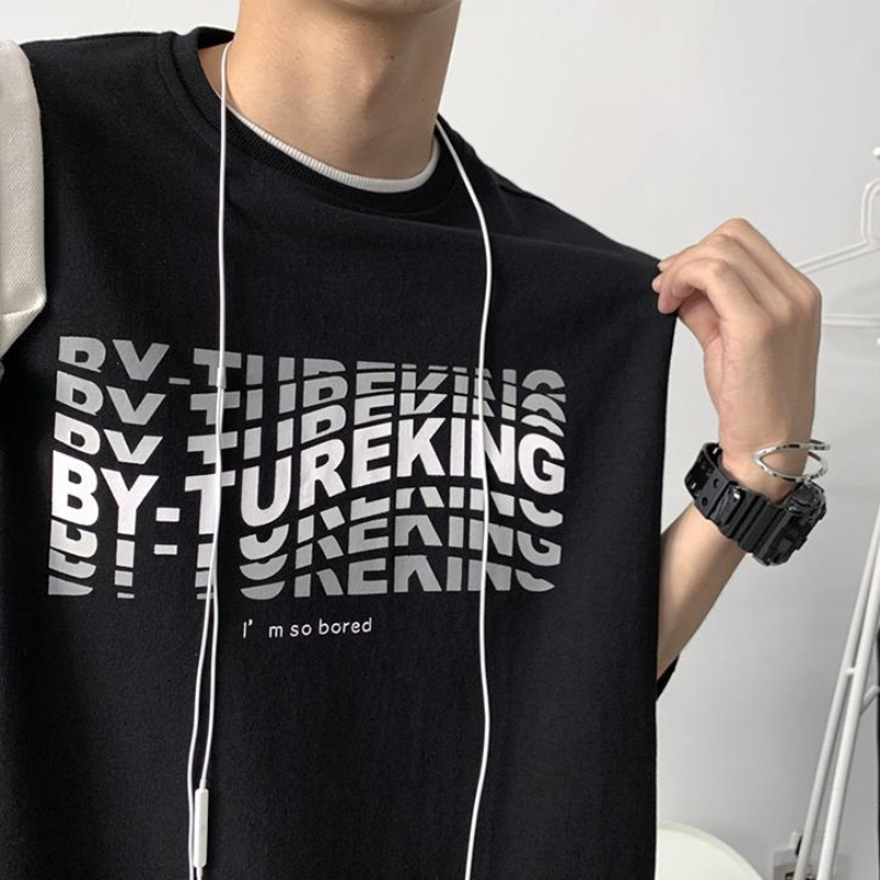 Áo Thun Tay Ngắn Cổ Tròn Dáng Rộng In Chữ Màu Gradient Phong Cách Hàn Quốc Cho Nam Giới Có Size M-3Xl