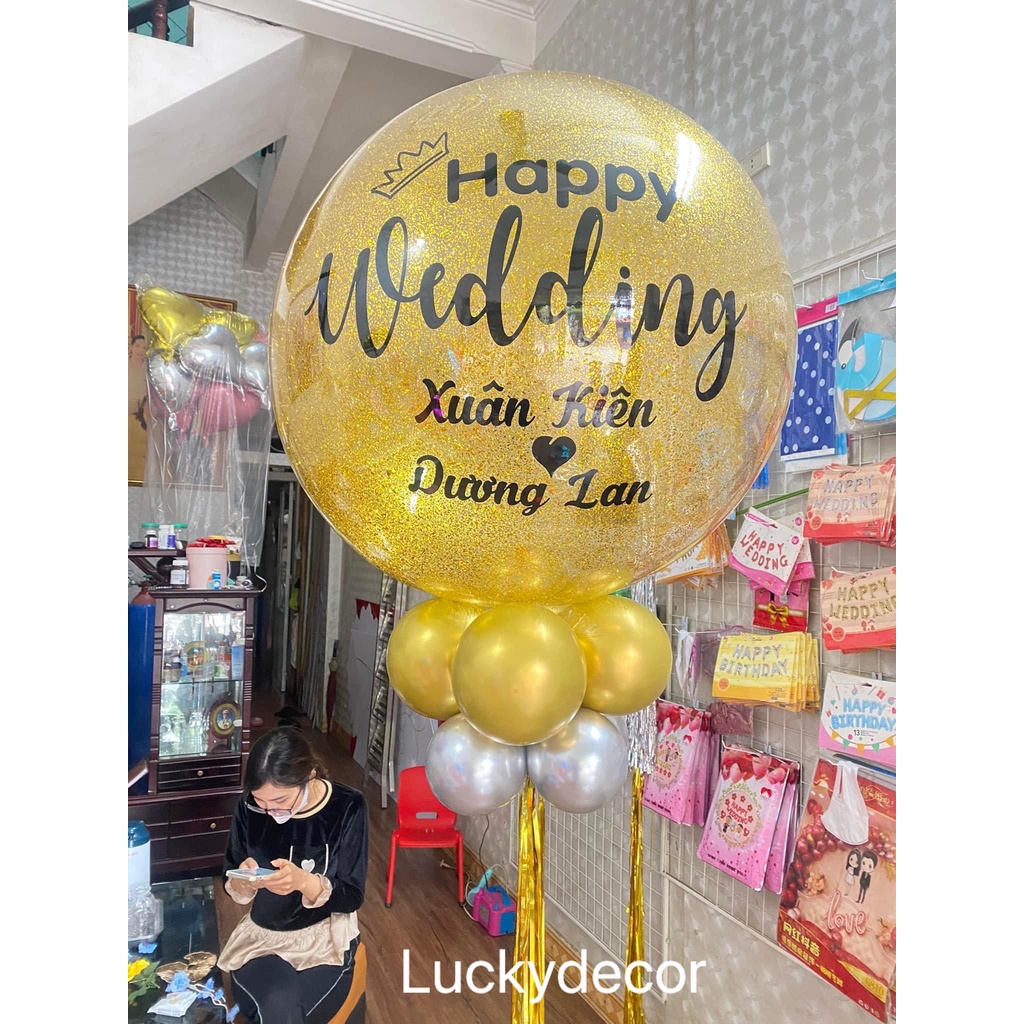 Bóng bay to nhũ màu vàng in chữ theo yêu cầu size 90cm BB01