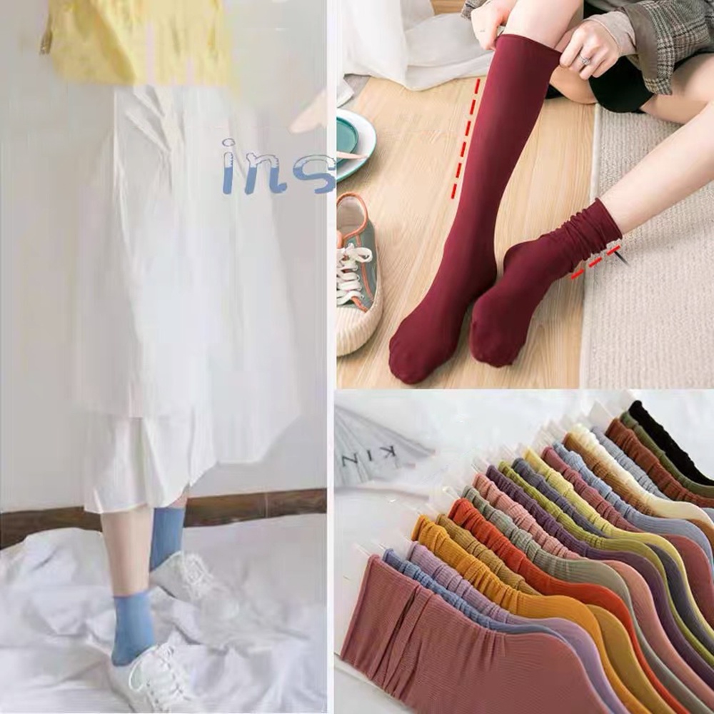 Vớ Nhung Cổ Cao Màu Trơn Phong Cách Nhật Bản Thời Trang Cho Nữ