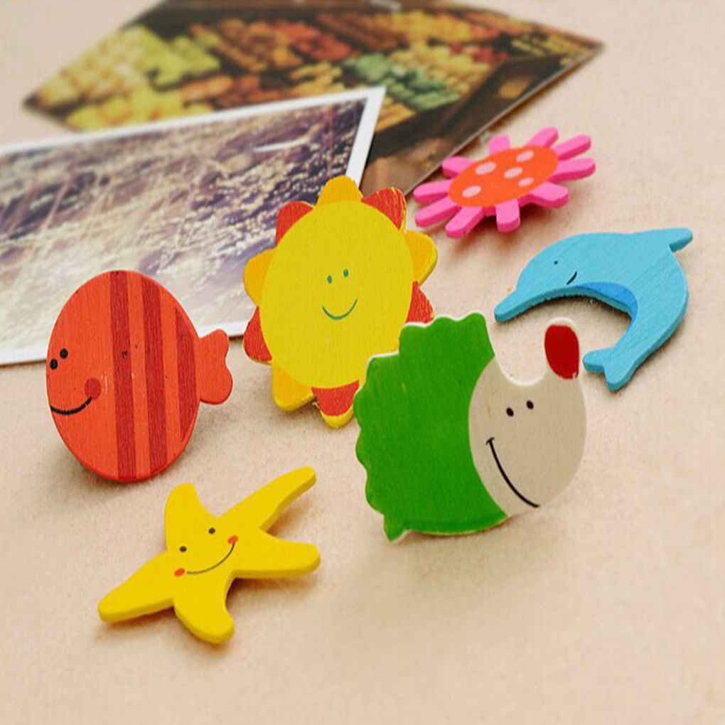 Set 12 miếng nam châm trang trí hoạ tiết hình thú bằng gỗ