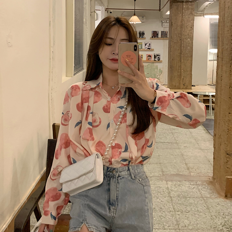 SUXI Áo Sơ Mi Voan Tay Dài In Họa Tiết Độc Đáo Phong Cách Retro Hợp Thời Trang