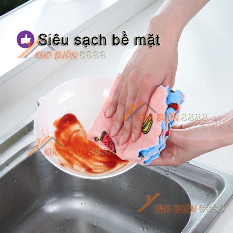 set 10 Khăn lau hoa quả chùi chén đĩa bát bàn ghế bếp nhà cửa oto chất liệu nỉ