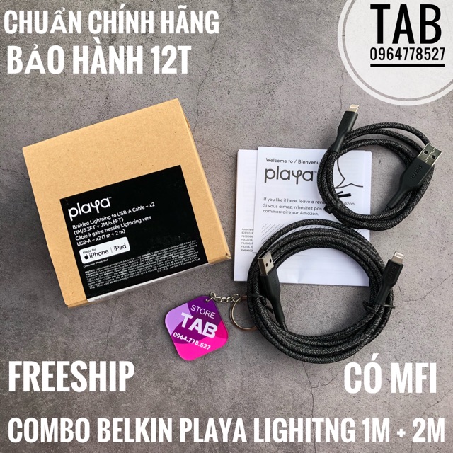 COMBO Cáp Dù Belkin Playa Usb A To Lightning Chính Hãng - Có MFI (Bảo Hành 12T)