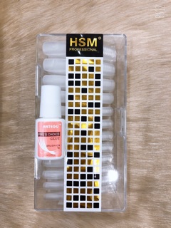 Móng nhám - Móng úp HSM hộp móng đủ size Tặng keo dán móng