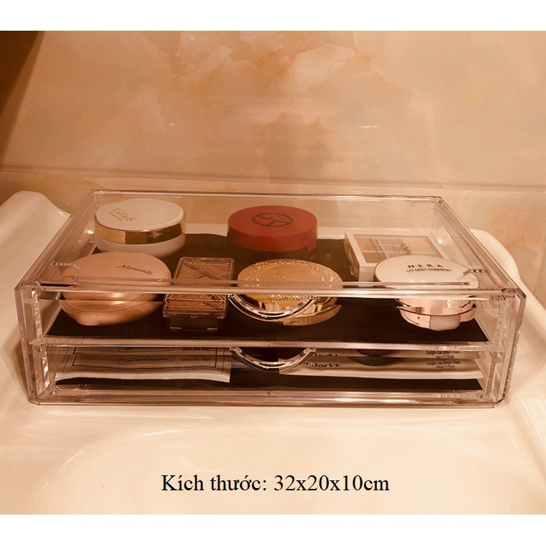 Khay kệ đựng mỹ phẩm kết hợp ngăn kéo đựng mỹ phẩm trong suốt loại lớn