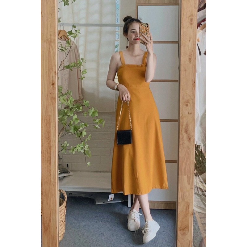 ĐẦM MAXI 2 DÂY VÀNG DU LỊCH SIÊU XINH✅FREESHIP-MẶC LÀ XINH✅ ĐẦM MIDI DÀI CỘT NƠ LƯNG CHỤP ẢNH DU LỊCH 2021