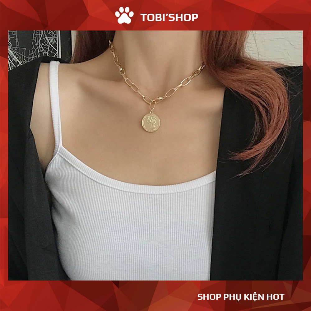 Vòng cổ dây xích TOBI STORE Dây chuyền chocker xích to mặt đồng xu cổ điển TB123