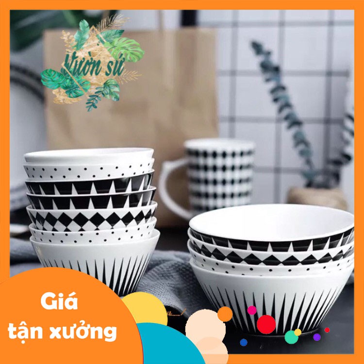 Bát sứ tròn BLACK &amp; WHITE đa dạng mẫu Hàng sẵn - VS181