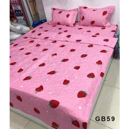 Bộ Chăn Ga Cotton Poly Dâu Hồng 5 Món