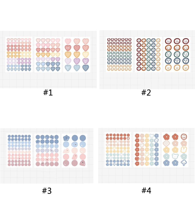 Set 3 tờ miếng dán hình hoa/mặt cười/trái tim đáng yêu trang trí sổ tay