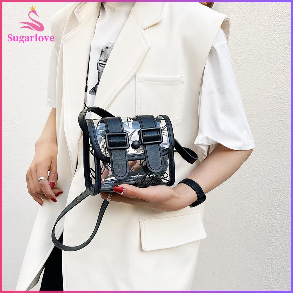 Beautiful❤SGWomen Transparent Graffiti Print Shoulder Bag Casual Mini Handbag