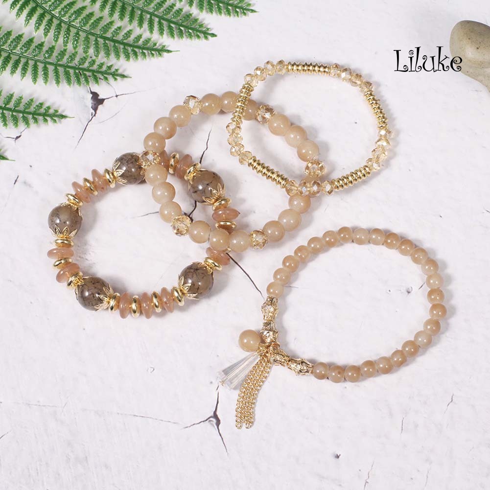 Bộ 4 Vòng Tay Hợp Kim Trang Trí Ngọc Trai Giả Xinh Xắn Cho Nữ