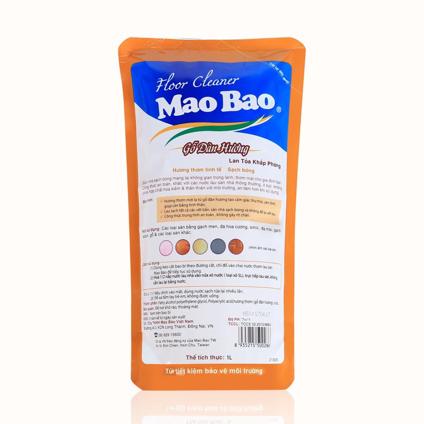 Combo 3 túi Nước lau sàn Mao Bao 1L Hương gỗ đàn hương nồng ấm, sạch nhanh sáng bóng, không rít chân, an toàn cho da